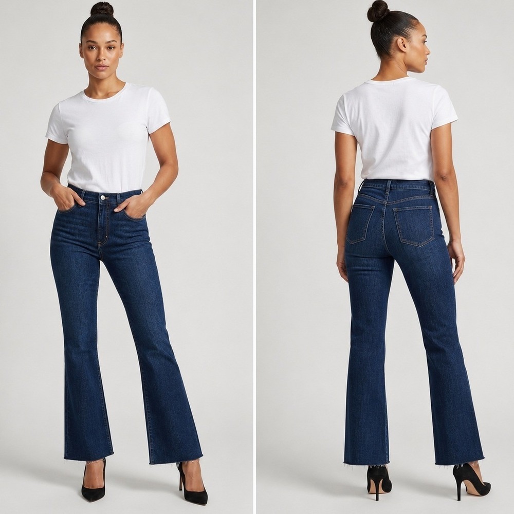 GAP Vintage Flare High Rise Jeans 31 12 Tall Dark Wash Rinsed Raw Hem‎ Stretch